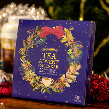 New English Teas Christmas Tea Advent Calendar, 50 Pyramid Teabags, 5 Festive Black Tea, Fruit & Herbal Blends