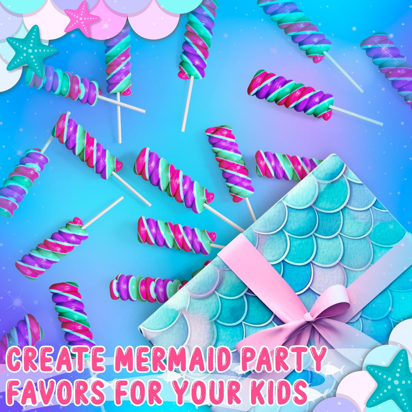 Mermaid Lollipops 20Pk- Swirl Lollipops Mermaid Candy For Little Mermaid Party Favors & Mermaid Party Supplies - Mermaid Suckers
