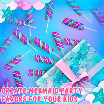 Mermaid Lollipops 20Pk- Swirl Lollipops Mermaid Candy For Little Mermaid Party Favors & Mermaid Party Supplies - Mermaid Suckers