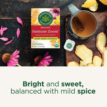 Traditional Medicinals Tea, Organic Immune Zoom, 48 Tea Bags, Lemon Ginger Flavor, 3 Pack
