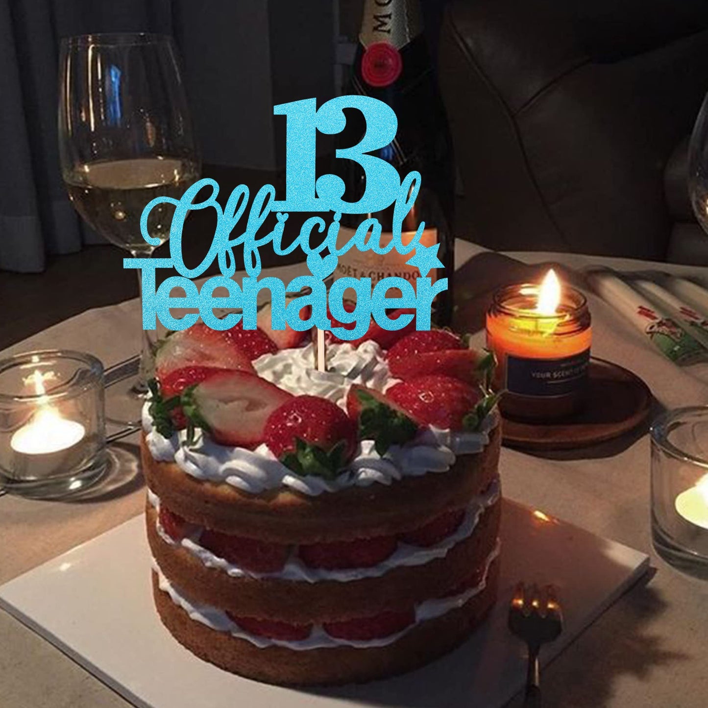 1 Pcs 13 Official Teenager Cake Topper Glitter 13Th Birthday Cake Pick Decorations For Teen 13Th Birthday Party Supplies Blue