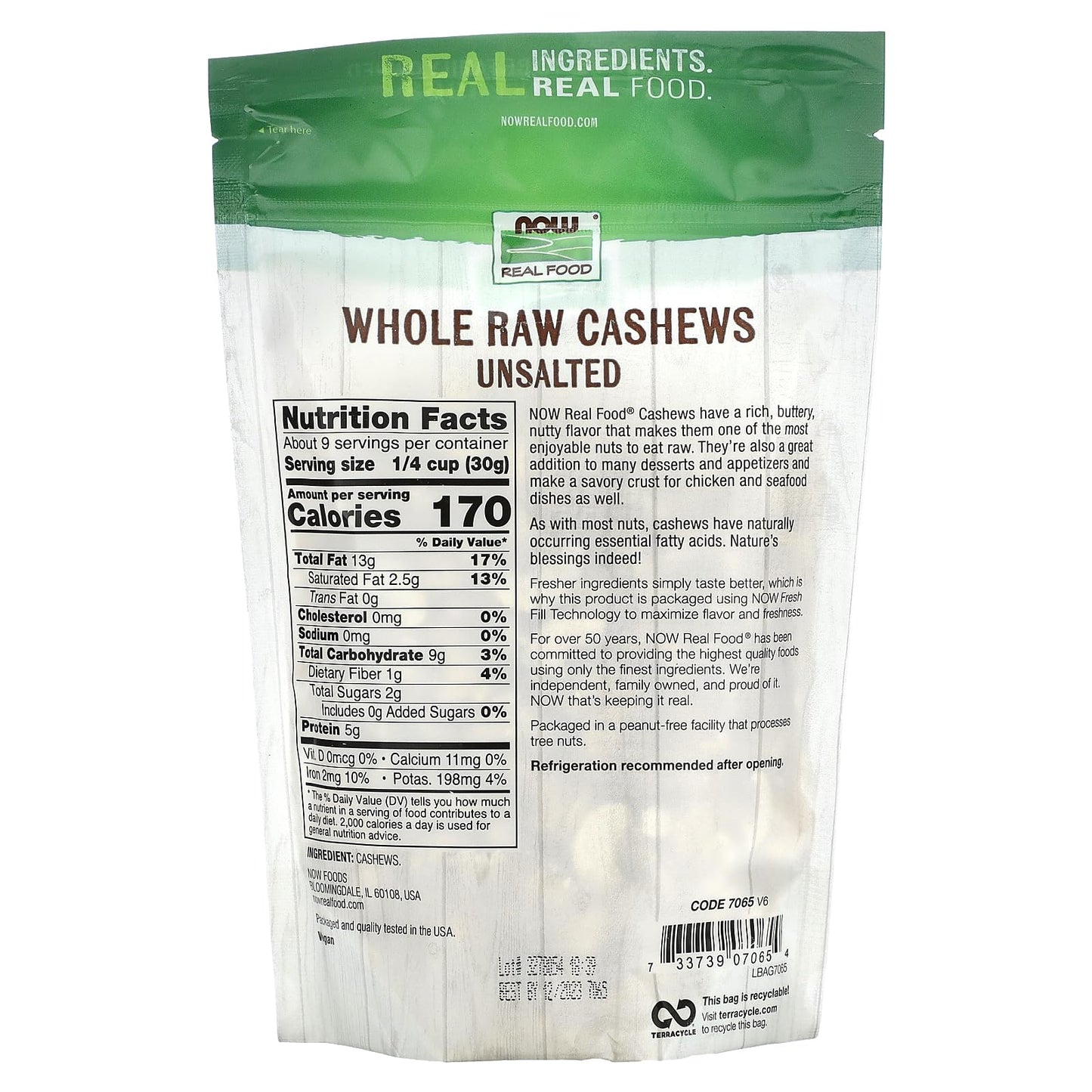 NOW Foods, Whole Cashews, Raw and Unsalted, Source of Fiber, Protein, Iron and Essential Fatty Acids, 10-Ounce (Packaging May Va