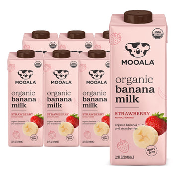 Mooala - Organic Strawberry Bananamilk, 32 fl oz (Pack of 6) - Shelf-Stable, Non-Dairy, Nut-Free, Gluten-Free, Plant-Based Bever