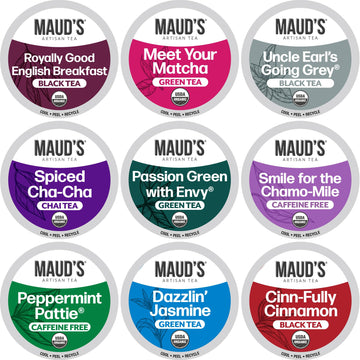 Maud'S 8 Blend Organic Tea Variety Pack 48Ct. Solar Energy Produced Variety Green Tea, Black Tea, Peppermint Tea, Chai Tea, Matc