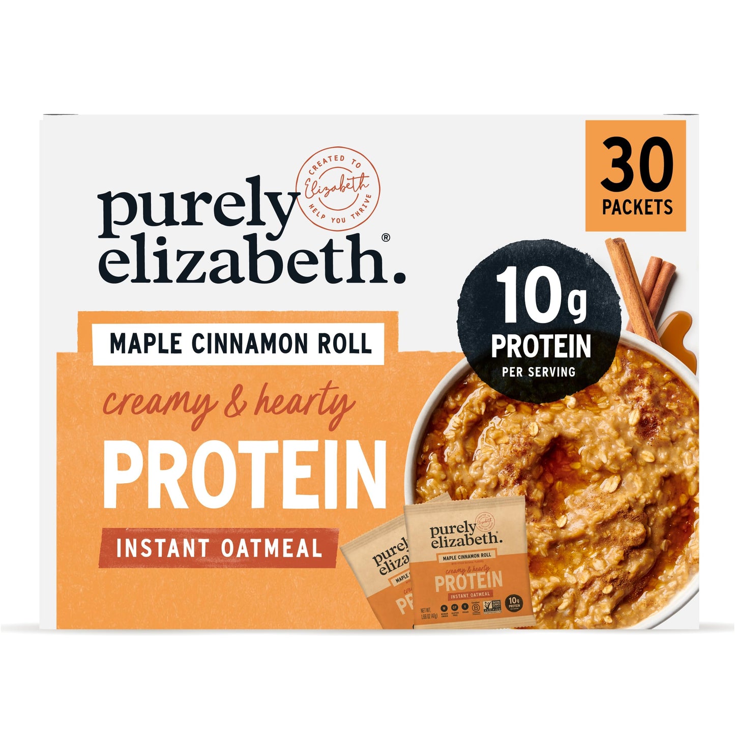 Purely Elizabeth Creamy & Hearty Protein Instant Oatmeal Maple Cinnamon Roll Vegan Friendly Organic Gluten Free & Non-GMO 5 Count 8.3 Ounce (Pack of 6)