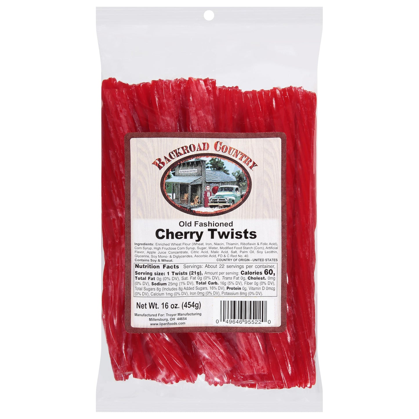 Backroad Country Old Fashioned Cherry Twists - Licorice Candy - Made In The Usa - 16 Oz (Pack Of 1)