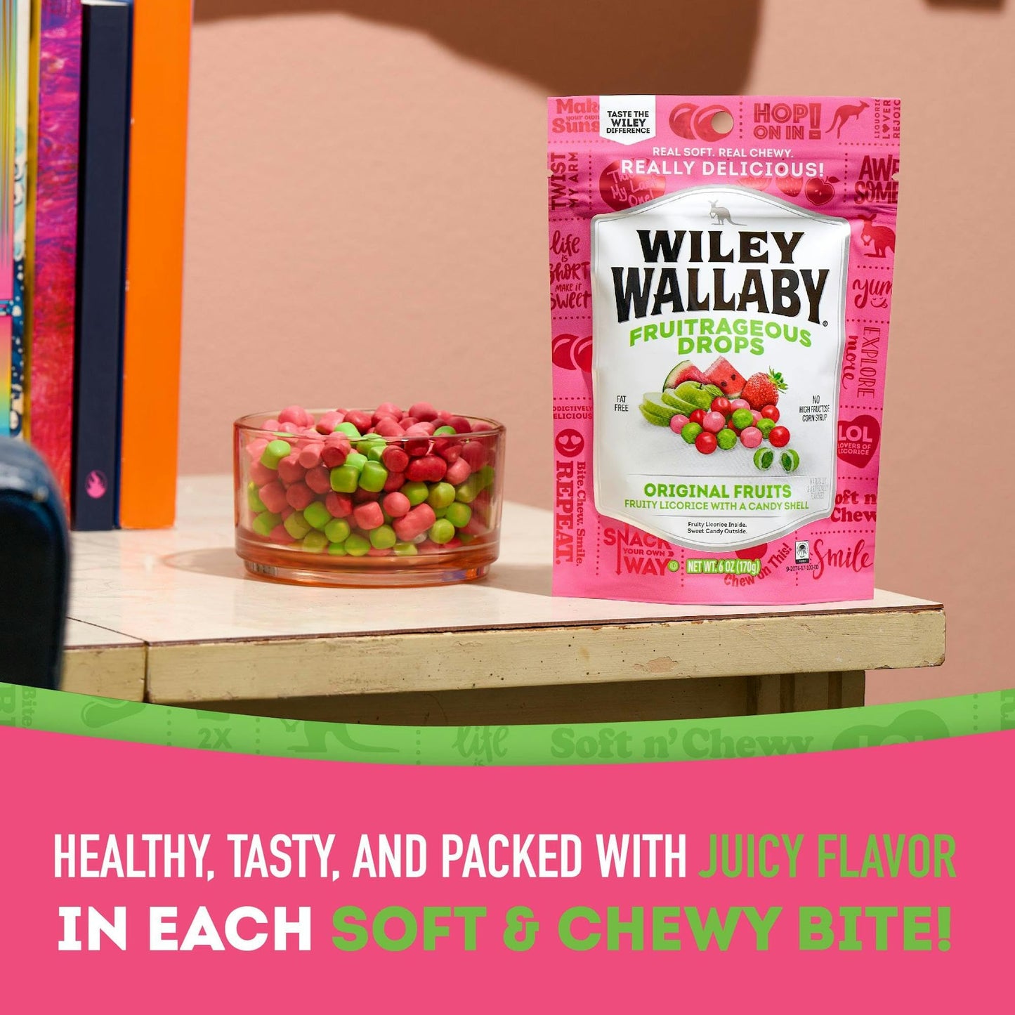 Wiley Wallaby 6 Oz. Fruitrageous Drops Original Fruits Gourmet Australian Style Soft & Chewy Licorice Candy Drops, 1 Pack