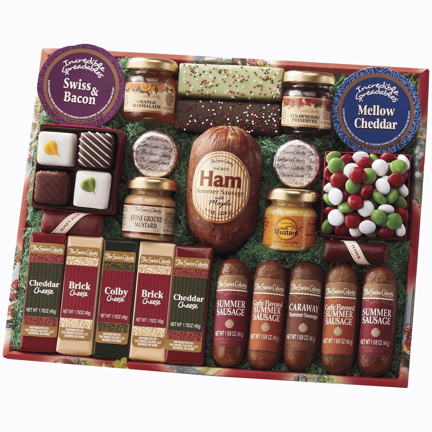 The Swiss Colony 25 Holiday Favorites - Summer Sausage Meats And Cheeses Assorted Chocolates And Spreadables Sweet And Savory Treats Gift For Holidays Christmas Or Birthdays Food Gift Box
