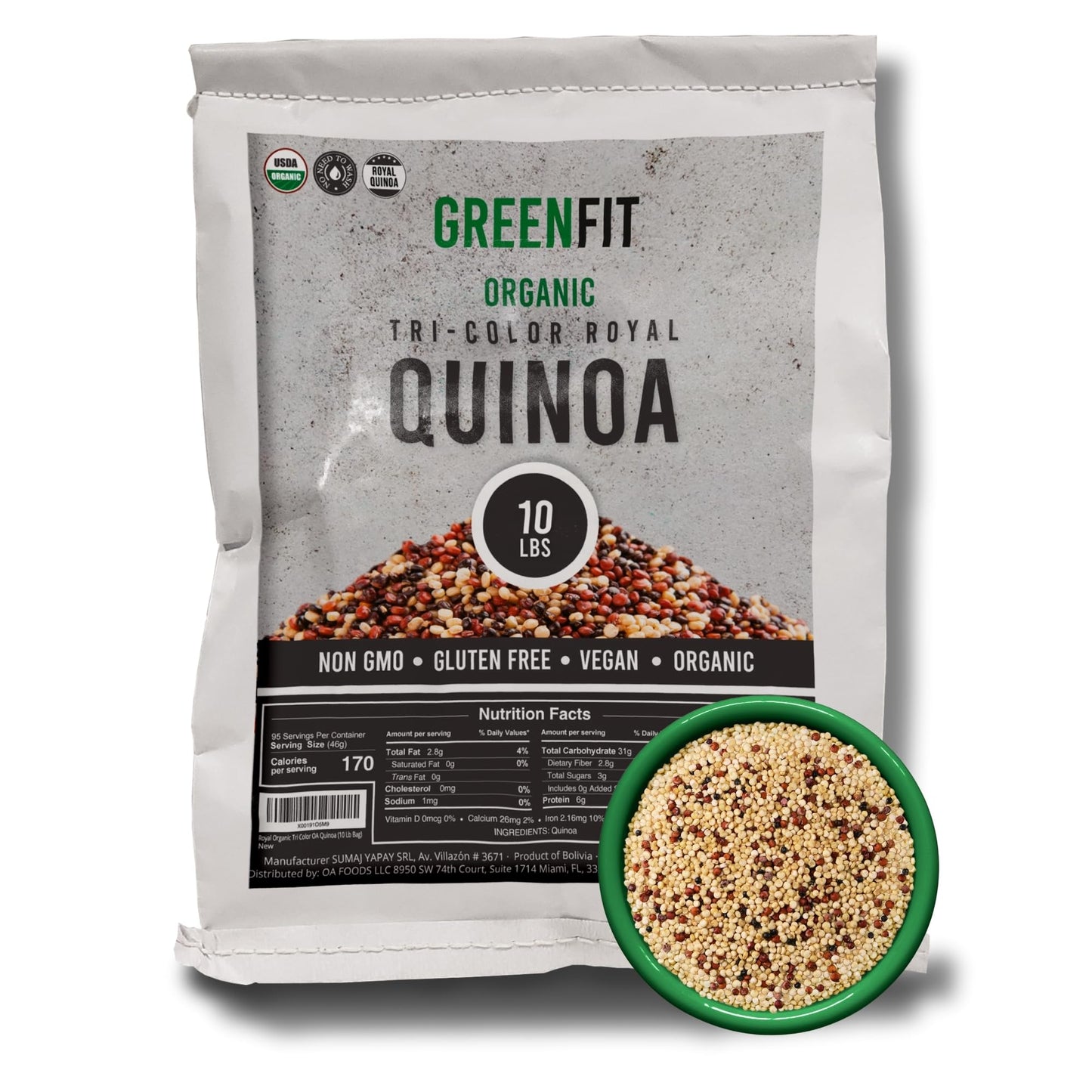 Greenfit Royal Organic Tri Color Quinoa | Non-GMO, Gluten-Free, Vegan, and Organic | Complete Protein, High Fiber, Low-Calorie T