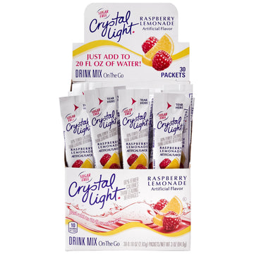 Crystal Light Single Serve Raspberry Lemonade Artificially Flavored Powdered Drink Mix, 120 per Case, 4 Boxes of 30 On-the-Go Pa