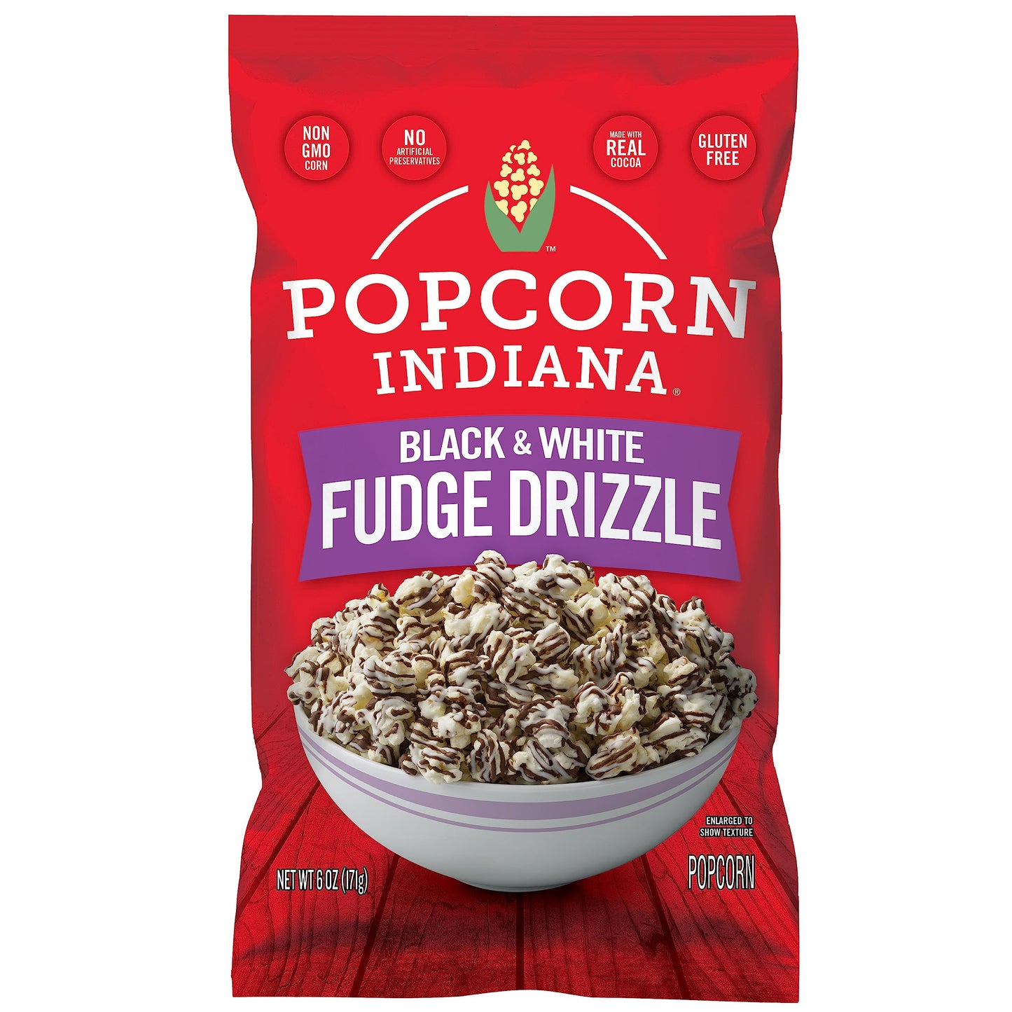 Popcorn Indiana Black & White Fudge Drizzle - Gourmet Chocolate Popcorn Snacks In Individual Bags, 6 Oz (6 Pack)