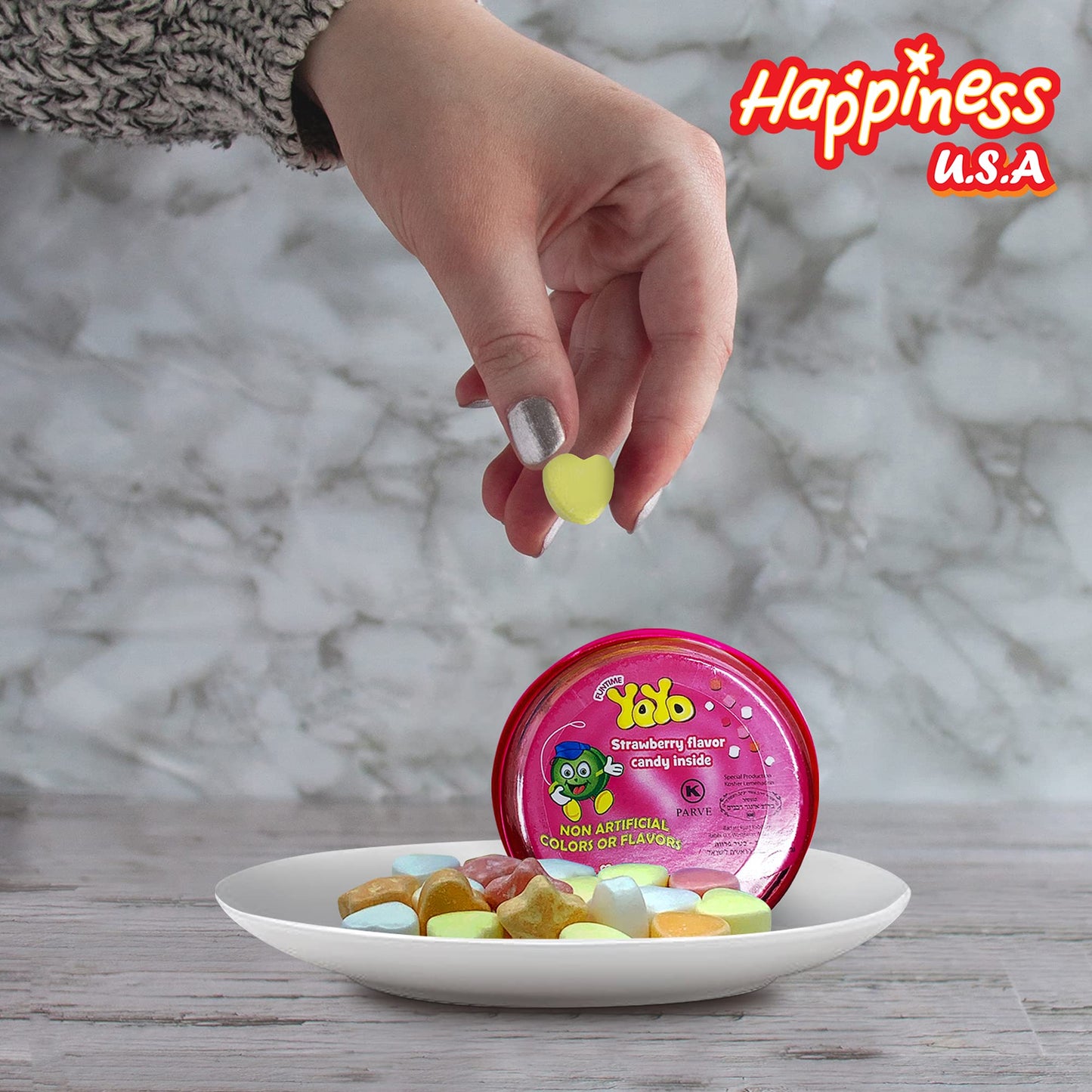 Happiness USA YoYo FIlled with Strawberry Hard Candy Pack of 12 | Novelty Toy & Individually Wrapped Candy Variety Pack | No Art