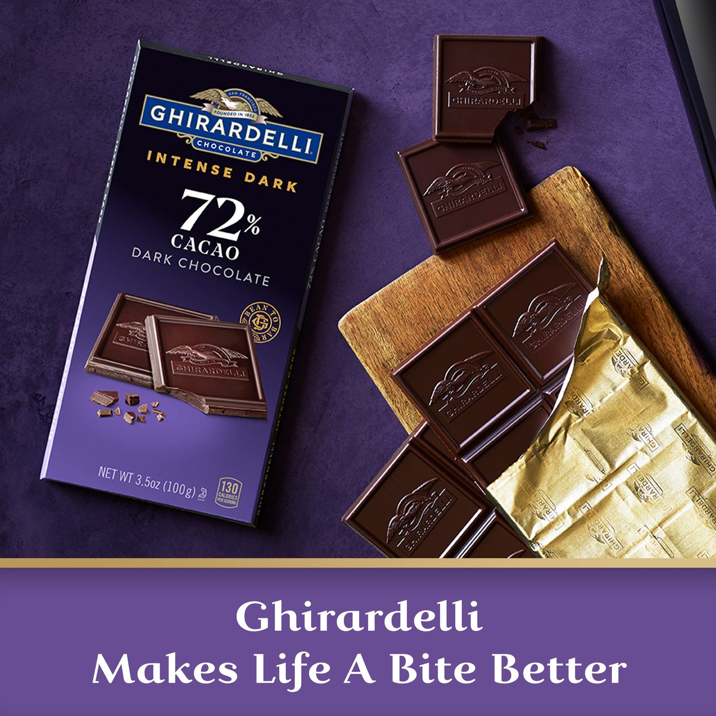 Ghirardelli Intense Dark Chocolate Bar, 72% Cacao, 3.5 oz, Pack of 4