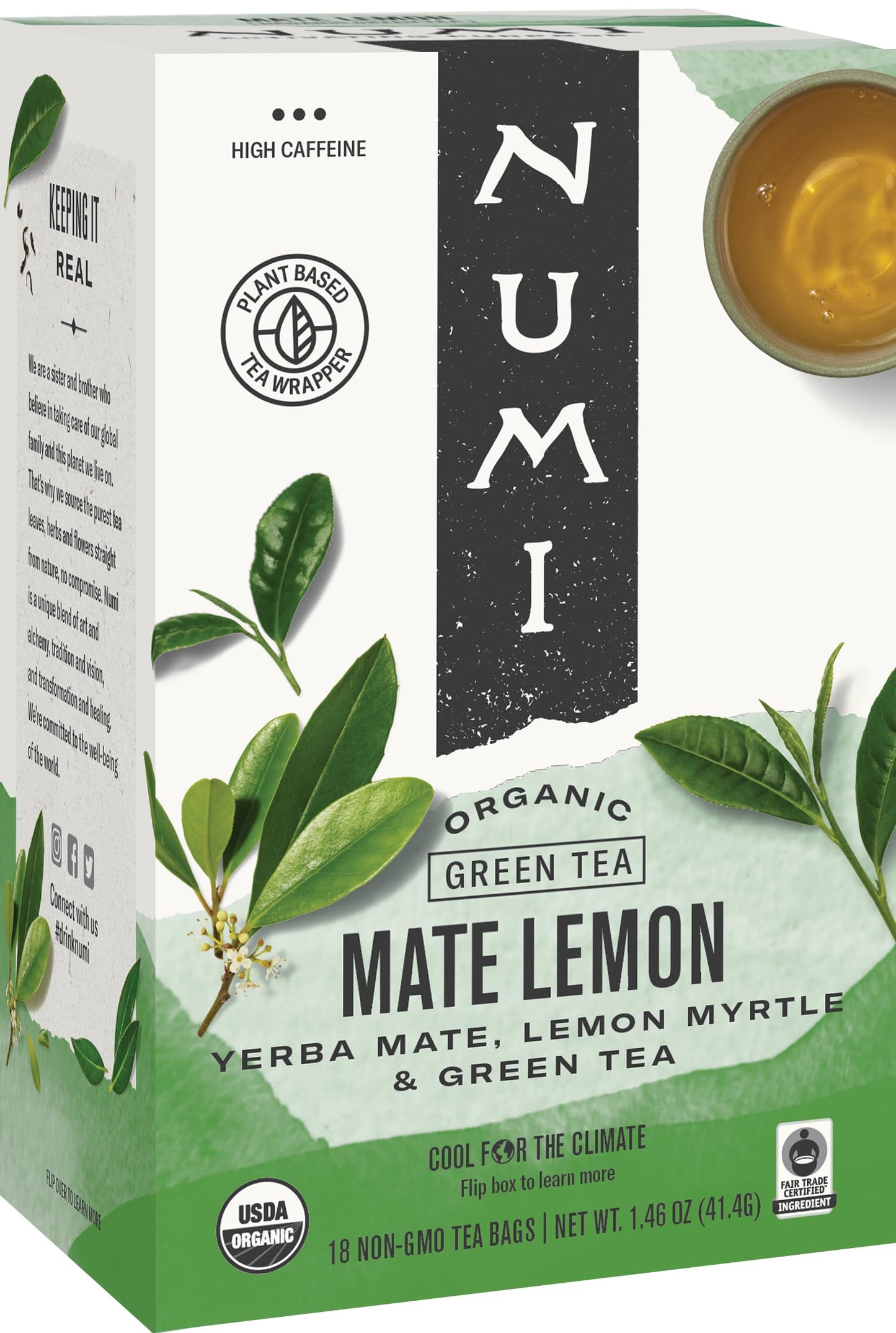 Numi Teas Tea Green Rain forest Mate Lemon, 18 ct