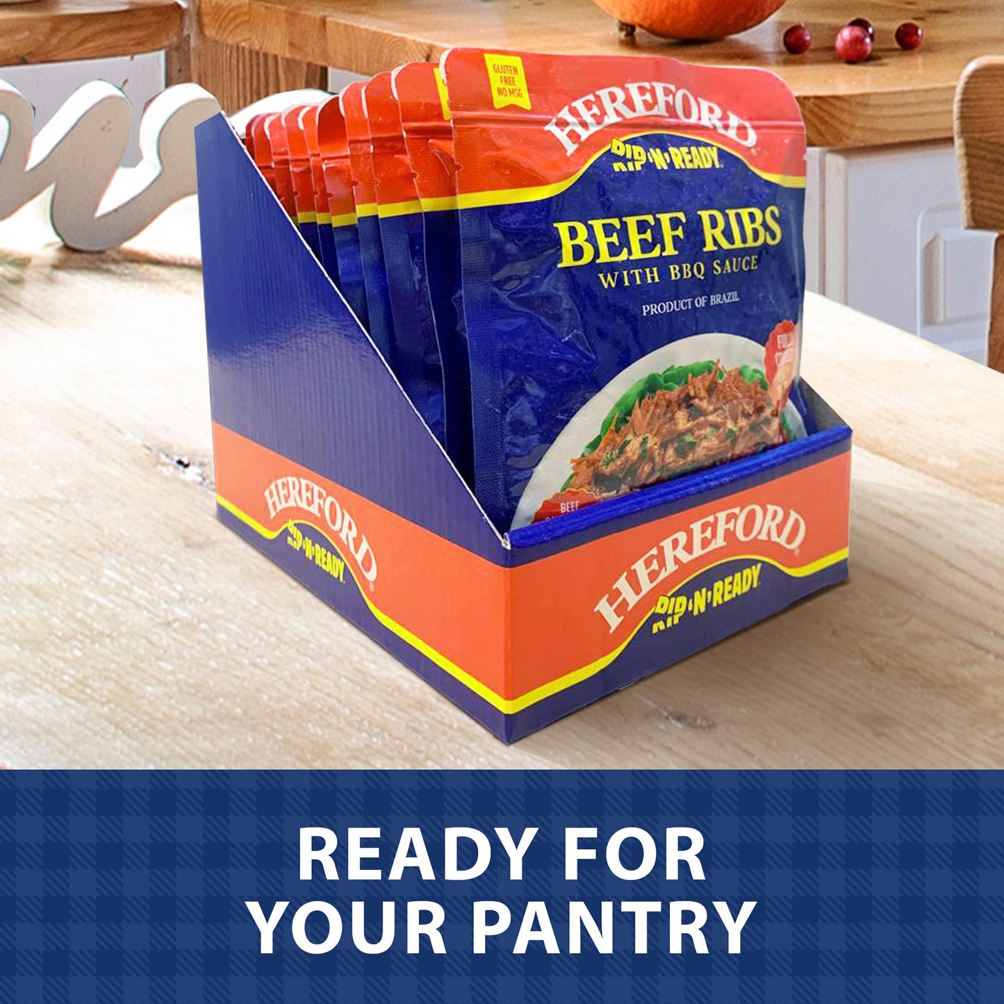 Hereford Beef Ribs with BBQ Sauce | Shelf Stable | Fully Cooked | Ready-to-Eat | Beef Raised with No Added Hormones | 12g of Pro