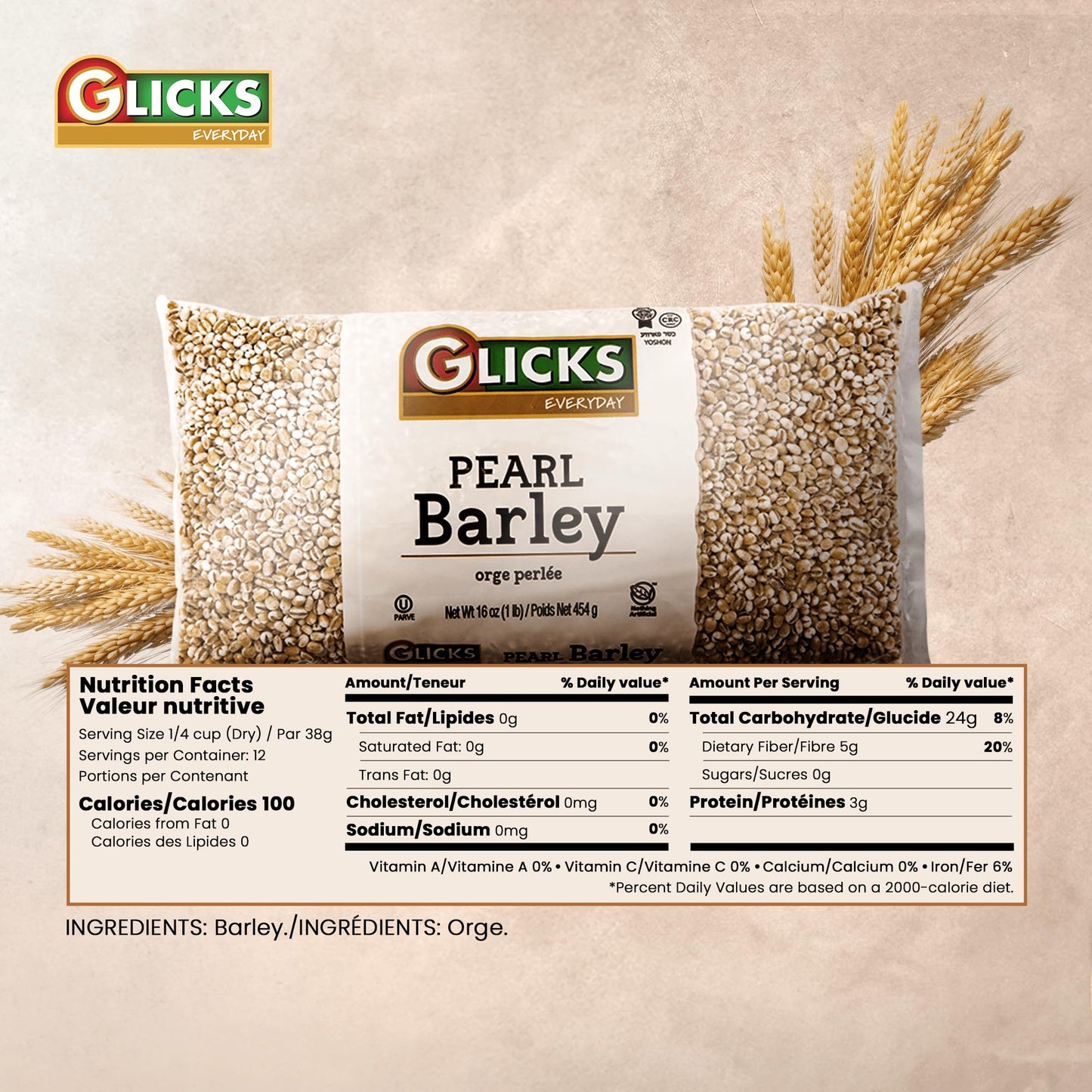 Glicks Pearl Barley Beans 16Oz (3 Pack) | Premium Taste & Texture, Perfect For Soups, Stews, Cholent, Chilis