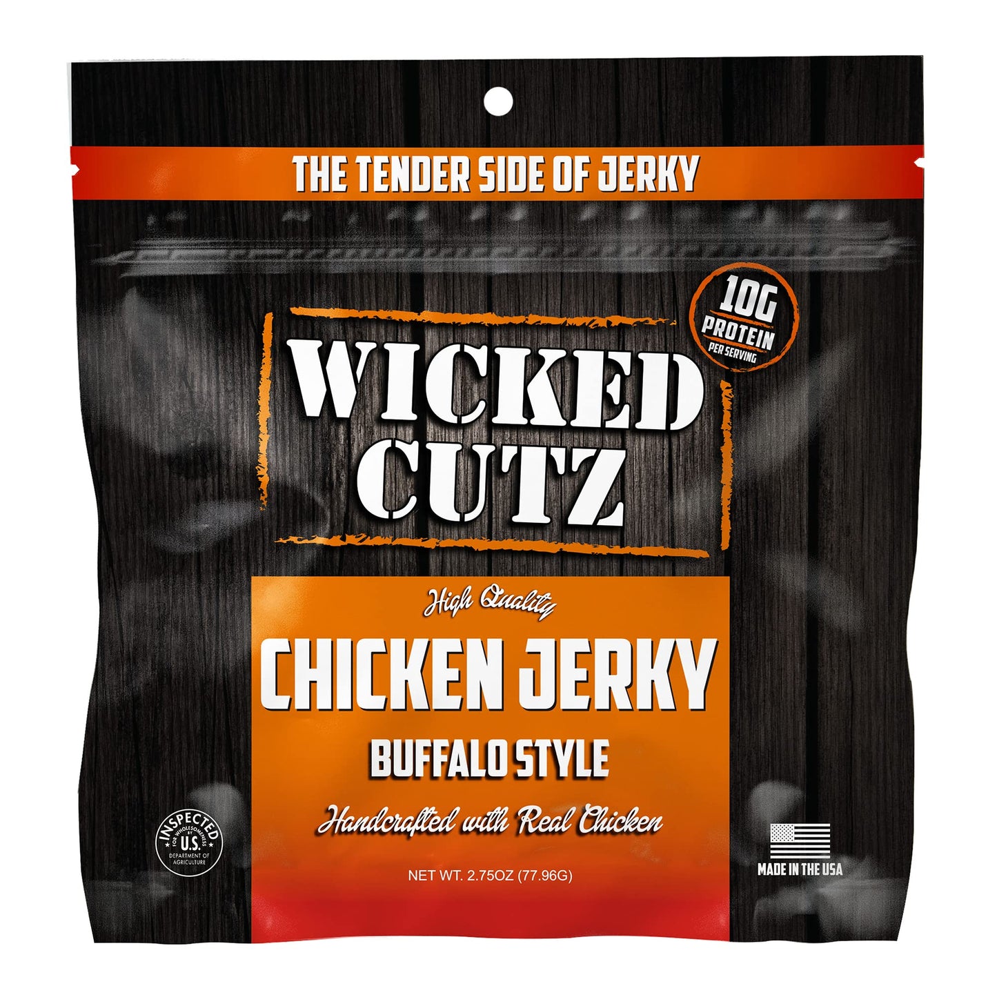 Wicked Cutz Buffalo Chicken Jerky, 27G Protein Per Bag, Tender & Easy To Chew Alternative To Chicken Sticks, Usa Made High Prote