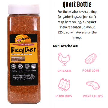 Dizzy Pig Dizzy Dust All-Purpose Barbecue Seasoning Rub (Quart Shaker) - Hand Made In The Usa - Seasons Around 120Lbs Of Food - Msg Free, Gluten Free