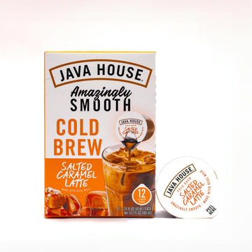 Java House Salted Caramel Latte Cold Brew Coffee Pods, (48 Count) Peel And Pour Pods Hot Or Iced