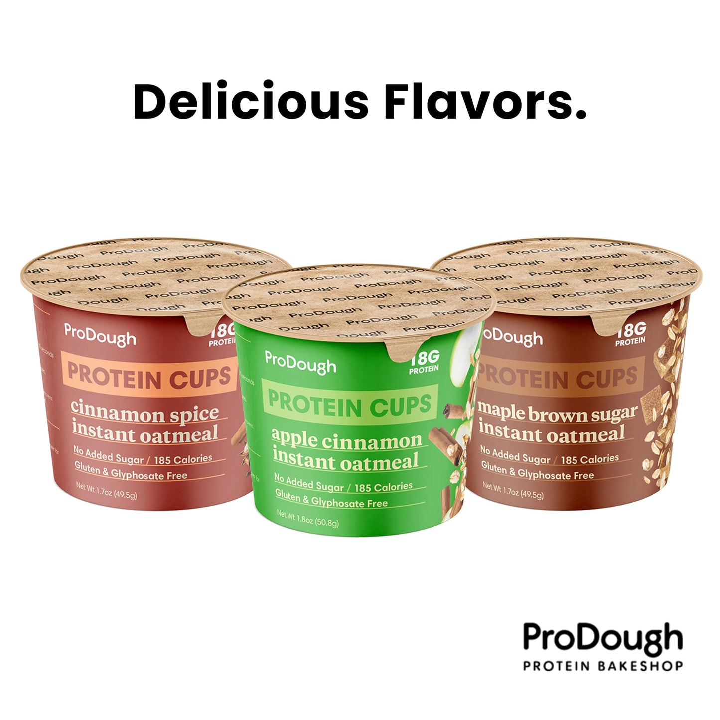 ProDough High Protein Instant Oatmeal Cup, 18g Protein, No Added Sugars, Low Carb, 12pk, Maple & Brown Sugar Flavor