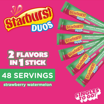 Starburst Duos Singles To Go Powdered Drink Mix, Strawberry Watermelon, 12 Boxes With 6 Packets Each - 72 Total Servings, Sugar-