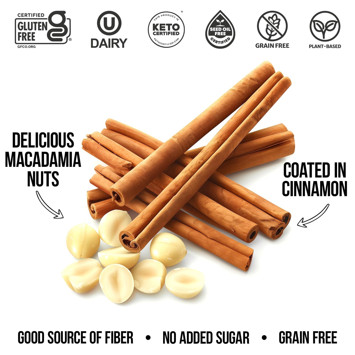 Tgb Cinnamon Macadamia Nuts | 1G Net Carb Keto Snack | Gluten Free Low Carb Candy, 10 Ounces