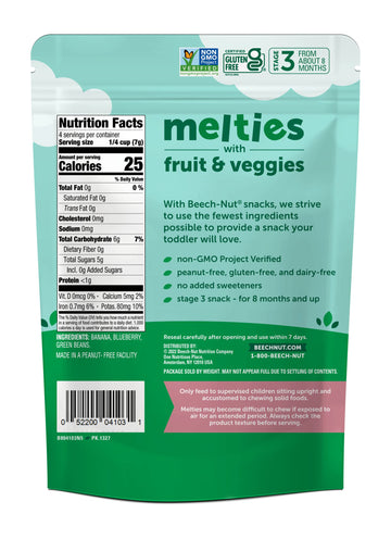 Beech-Nut Melties Baby & Toddler Snack Melts, Banana Blueberry Green Bean, 1 oz (7 Pack)