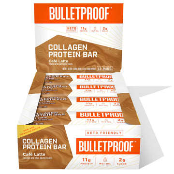 Collagen Protein Bars, Caf   Latte, 11G Protein, 12 Pack, Bulletproof Grass Fed Healthy Snacks, Made With Mct Oil, 2G Sugar, No