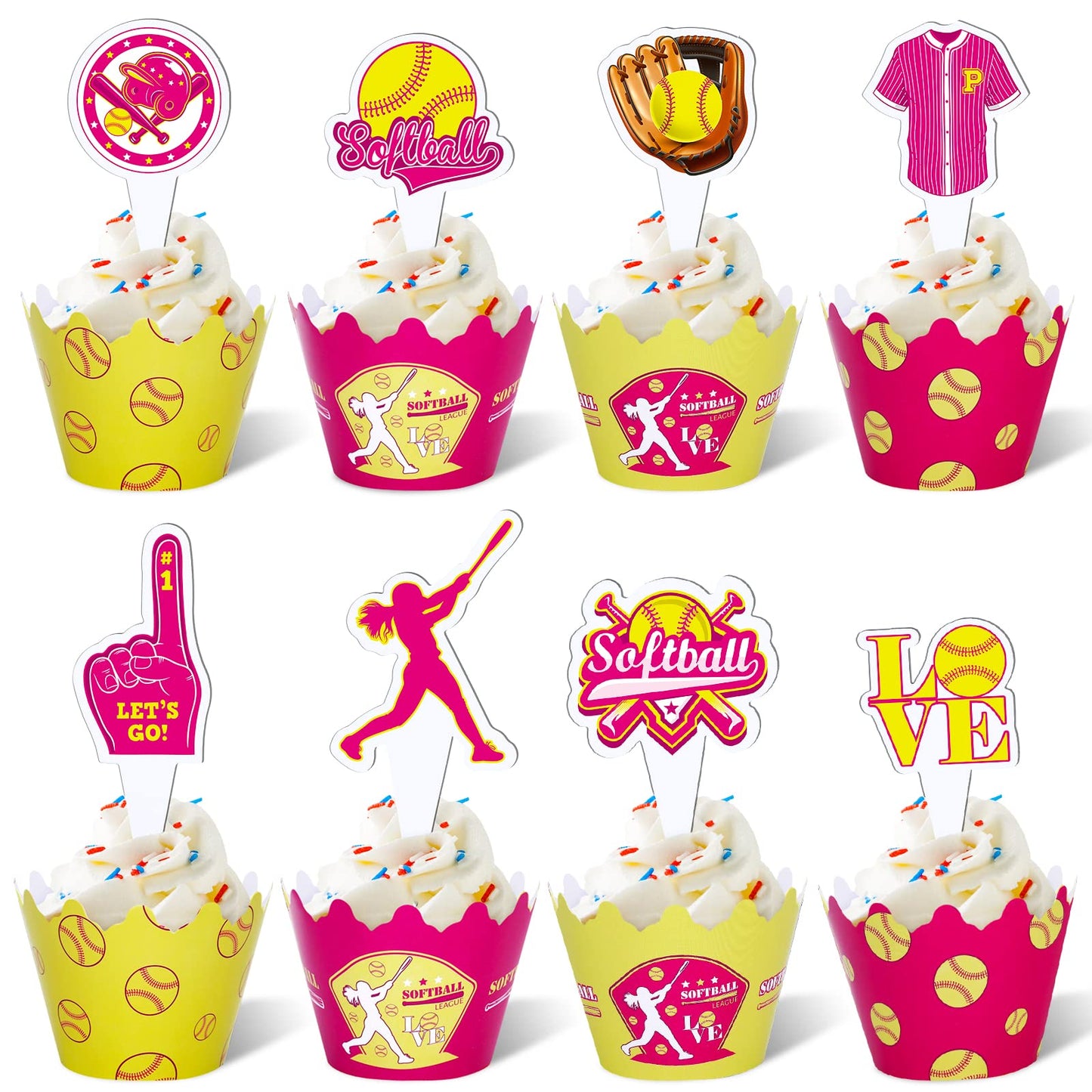 48Pcs Softball Cupcake Toppers And Wrappers Softball Party Supplies Softball Cupcake Decorations For Girls Kids Teens Sport Them