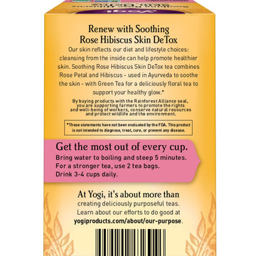 Yogi Tea Soothing Rose Hibiscus Skin Detox Tea - 16 Tea Bags Per Pack (4 Packs) - Organic Detox Tea To Support Skin Health - Inc