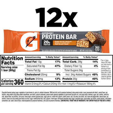 Gatorade Whey Protein Recover Bars, Peanut Butter Chocolate, 2.8 Ounce Bars (Pack Of 12)
