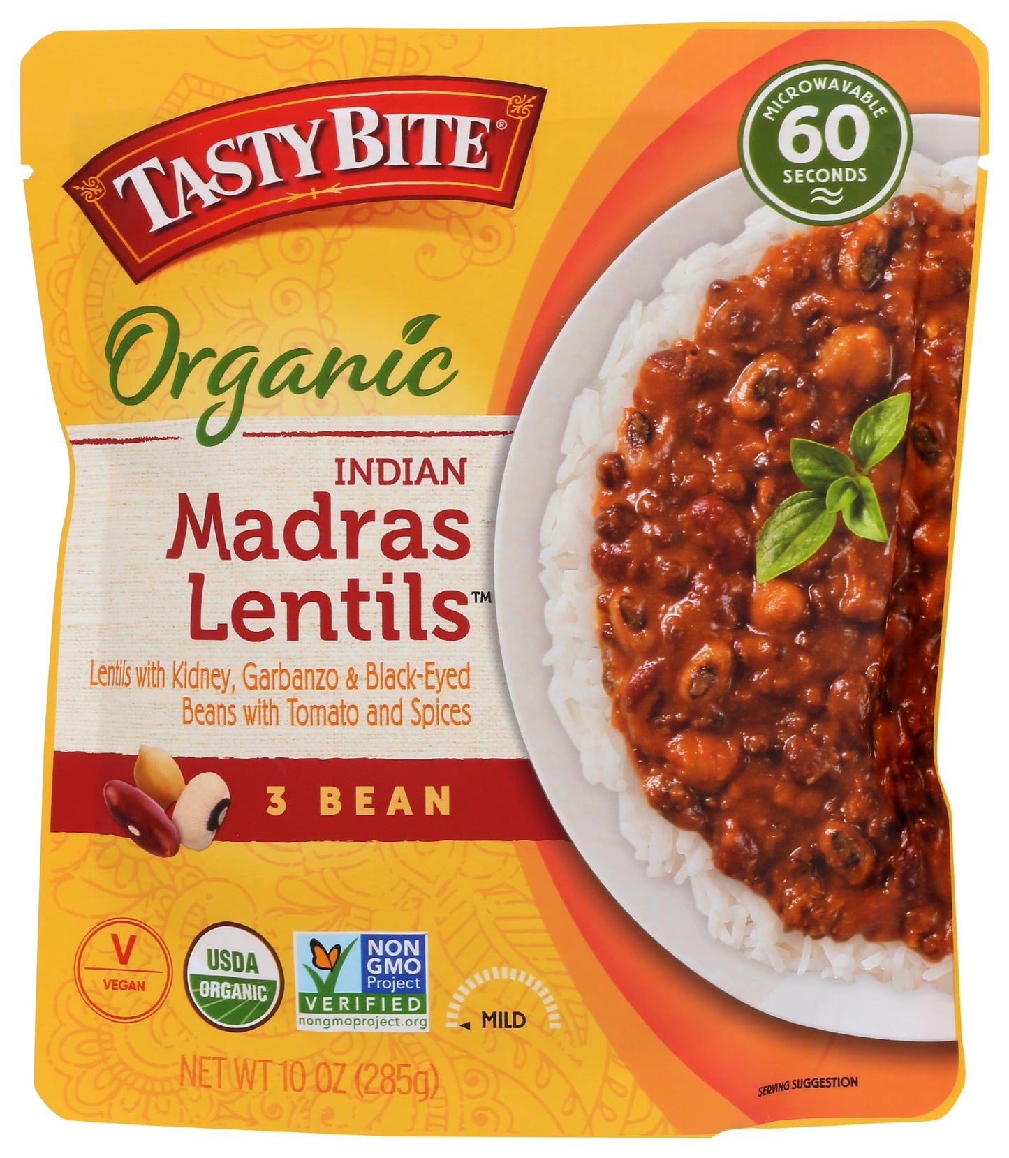 TASTYBITE Organic Three Bean Madras Lentils, 10 OZ