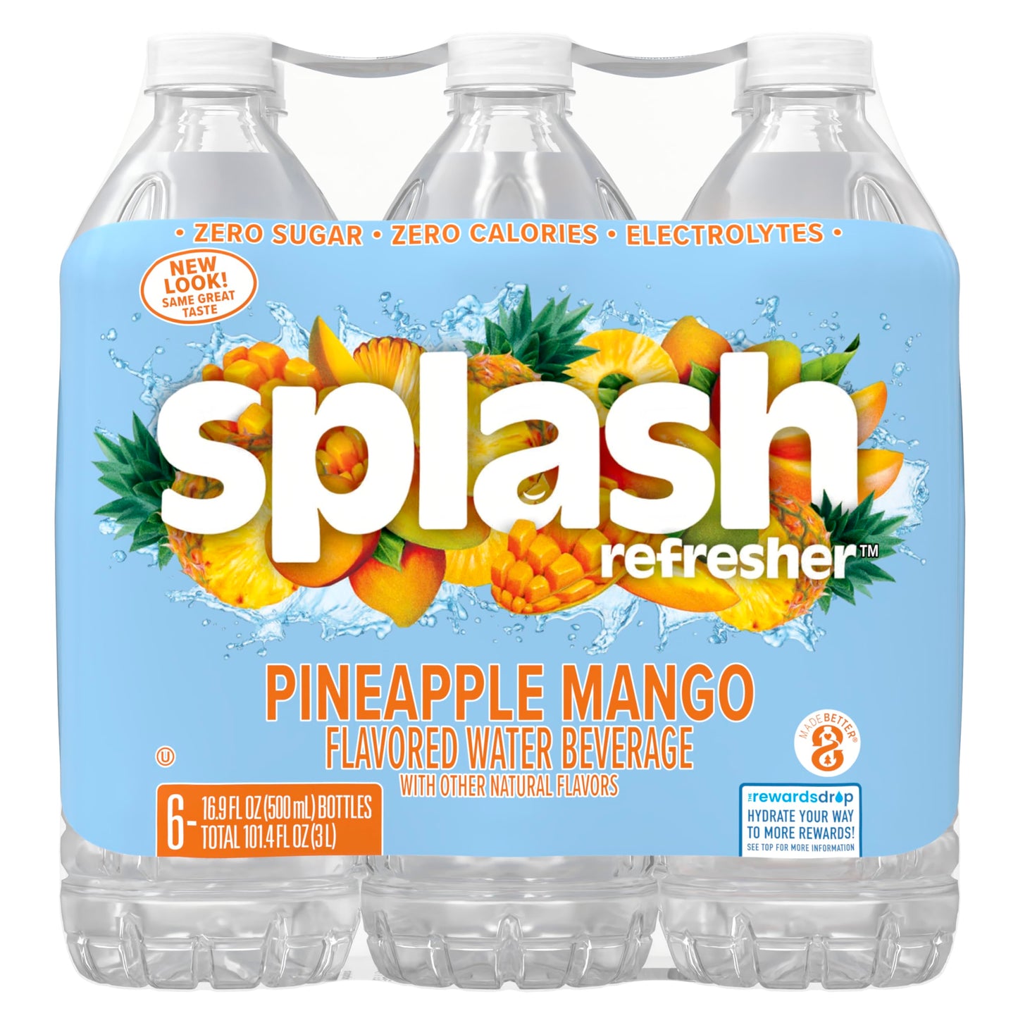 SPLASH BLAST Pineapple Mango Flavor Water Beverage, 16.9 Fl Oz, Pack of 6 - Refreshing Hydration in Plastic Bottles