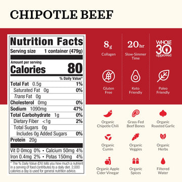 Kettle & Fire Chipotle Beef Bone Broth, Keto & Paleo, Gluten Free, 16.9 Fl Oz (Pack of 6)