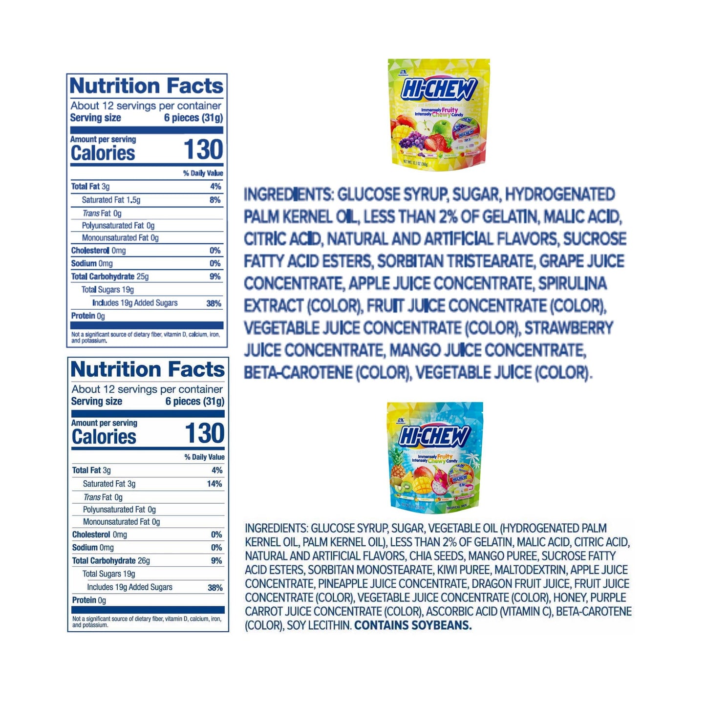 Hi-Chew Variety Pack, 4 Stand Up Pouches | Original Tropical Fruit Combos Sweet & Sour | Unique Fun Soft & Chewy Taffy Candy | Immensely Juicy Exotic Fruit Flavors | Individually Wrapped For Sharing