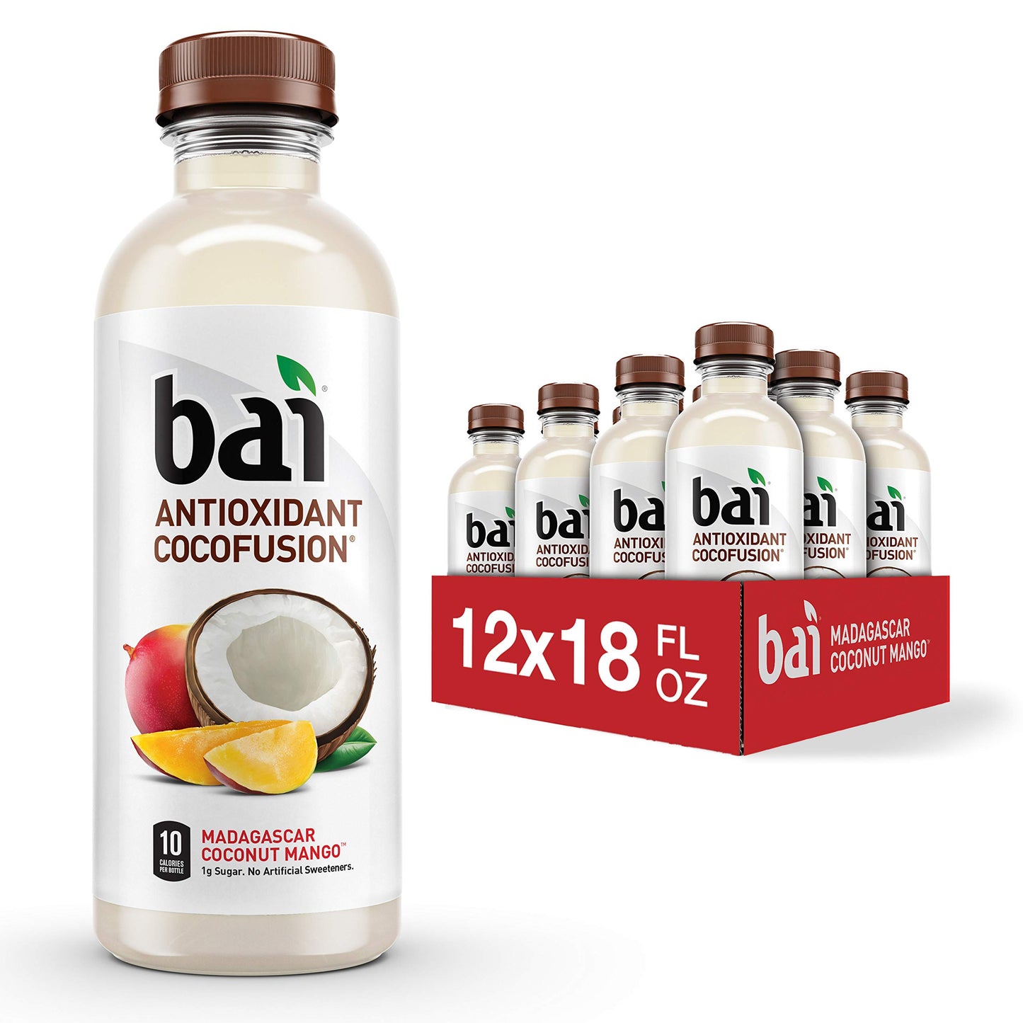 Bai Coconut Flavored Water Madagascar Coconut Mango Antioxidant Infused Drinks 18 Fluid Ounce Bottle (Pack Of 12)