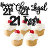 30 Pack Happy 21St Birthday Cupcake Toppers Black Glitter 21 Fabulous Cheers To 21 Years Old Birthday Cupcake Picks For Happy 21