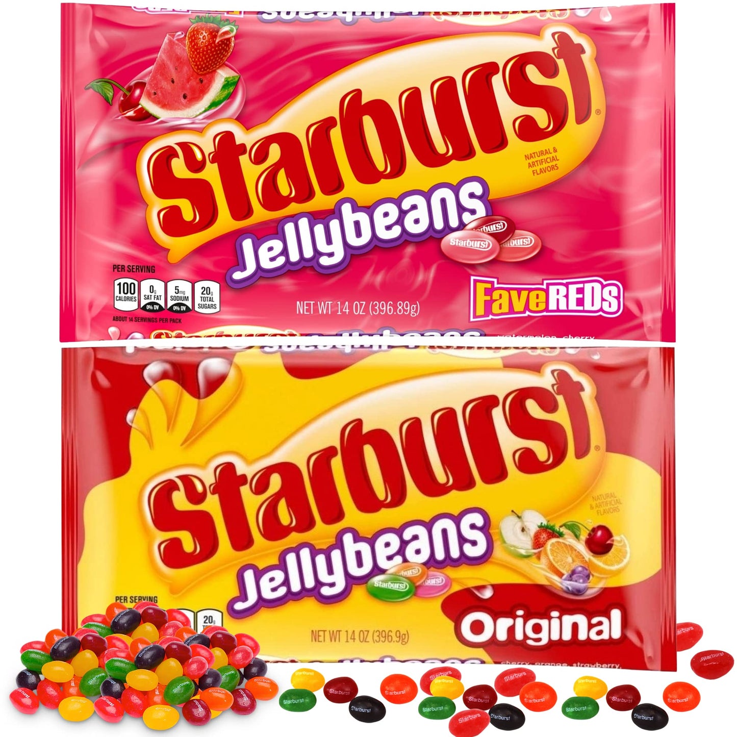 Starburst Jelly Beans - 2-Pack Fave Reds Jelly Beans And Original (14 Oz Each) - Sweet Fruit Jelly Candy - Delicious Holiday Jel