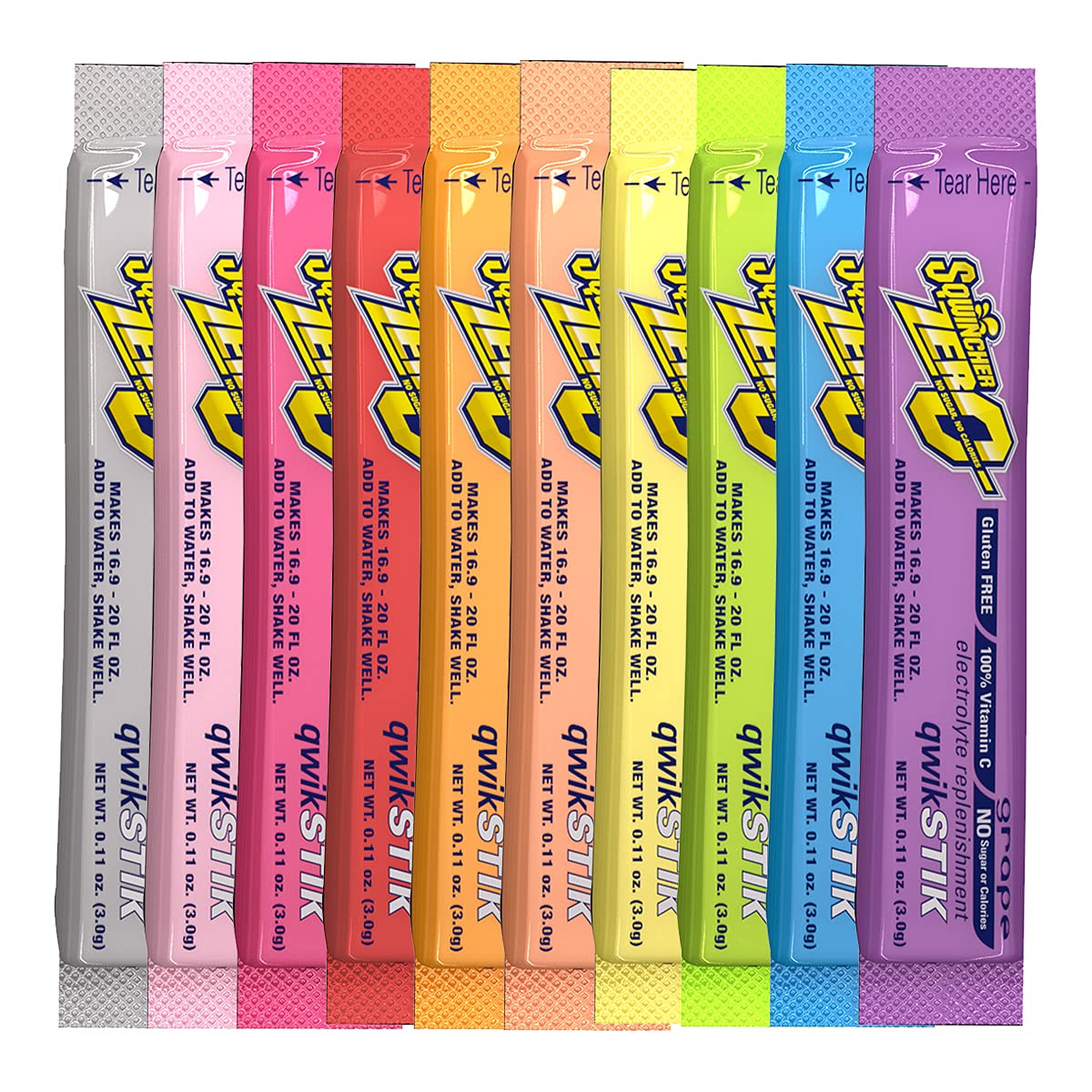 Sqwincher Zero 10 Flavor Qwik Stik Assorted (Case Of 500) Sugar-Free Electrolyte Powdered Beverage Mix