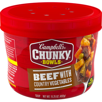 Campbell'S Chunky Soup, Beef Soup With Country Vegetables, 15.25 Oz Microwavable Bowl