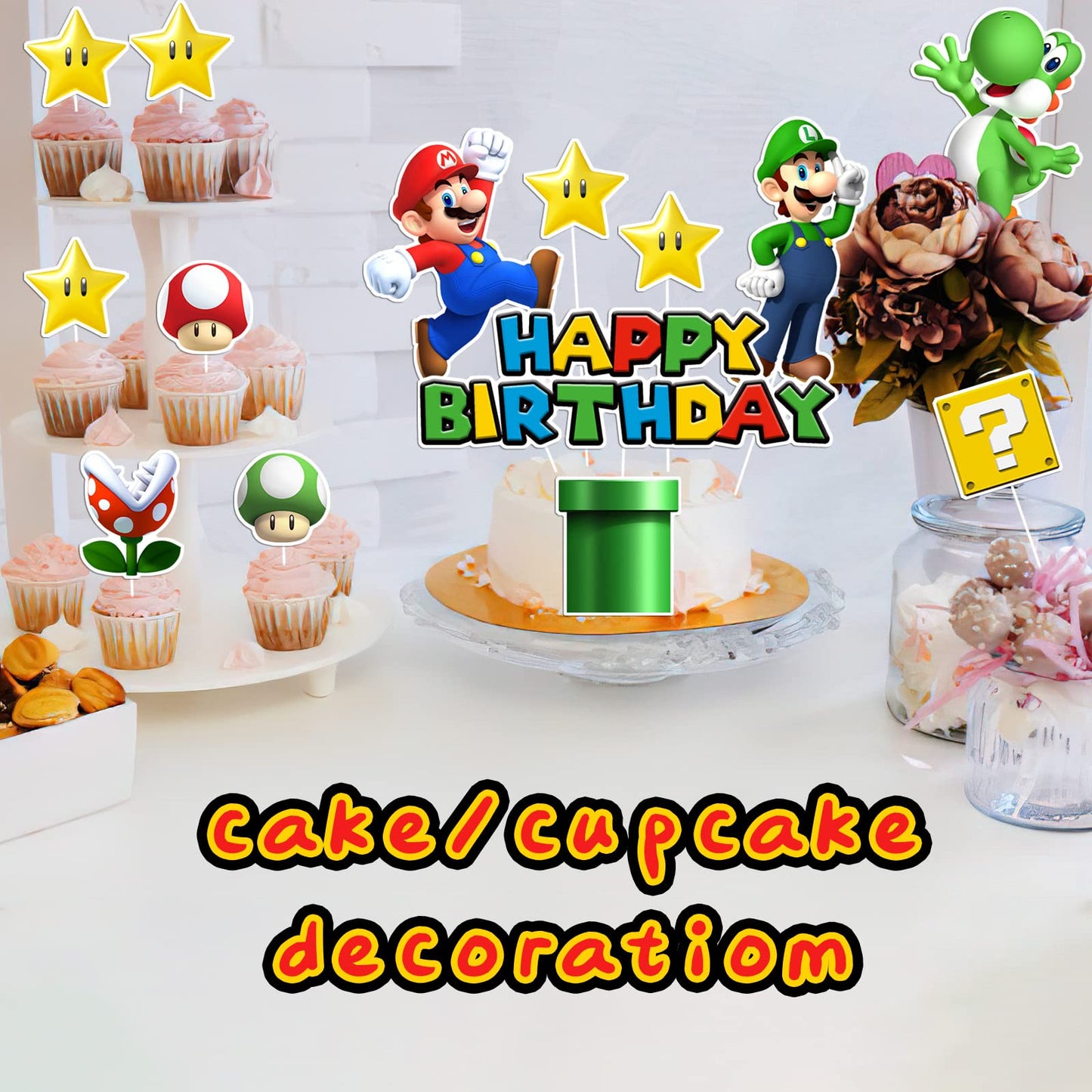 14Pcs Super Bros Cake Topper For Birthday Party Decoration, Super Brother Birthday Party Supplies- Fun Kid'S Party Cupcake Decor