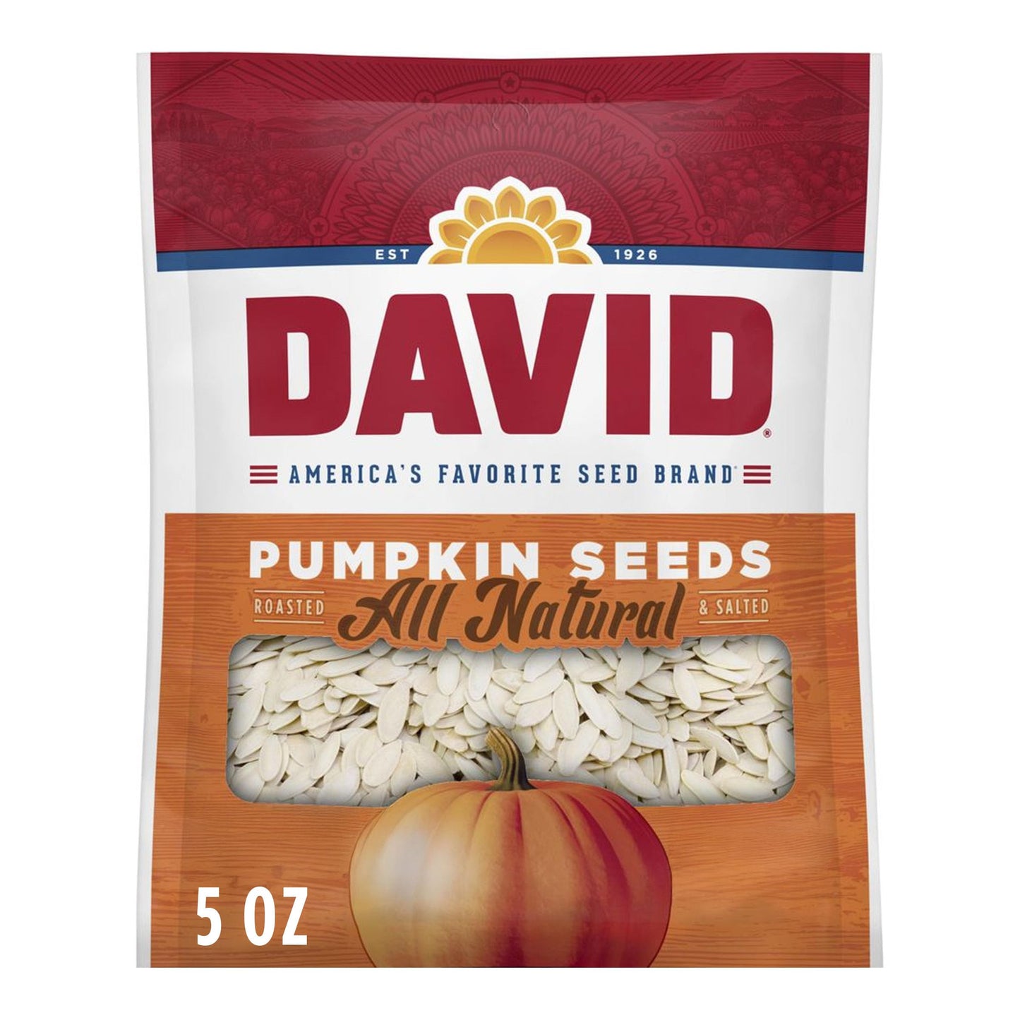 DAVID All Natural Pumpkin Seeds, 5 oz. (Pack of 12)