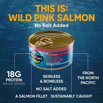 Wild Planet Wild Pink Salmon, Skinless Boneless, No Salt Added, Tinned Fish, Canned Salmon, Sustainably Caught, Non-Gmo, Kosher,