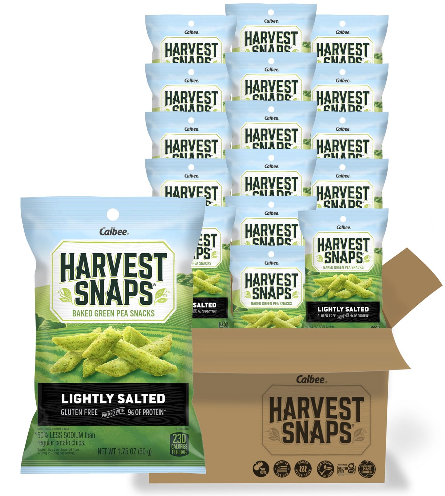 Harvest Snaps Snack Crisps | Lightly Salted, 1.75 Oz. Bags, 16-Pack | Powered by Plant Protein, Gluten Free, Non-GMO Baked Veget