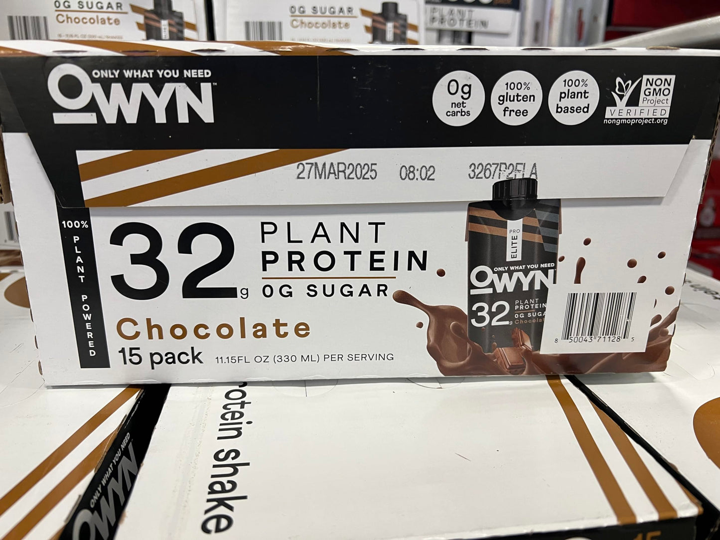 OWYN Pro Elite Vegan Protein Shake, 32g Protein, 0g Net Carbs, Chocolate, 11.15 Fl Oz (Pack of 15)