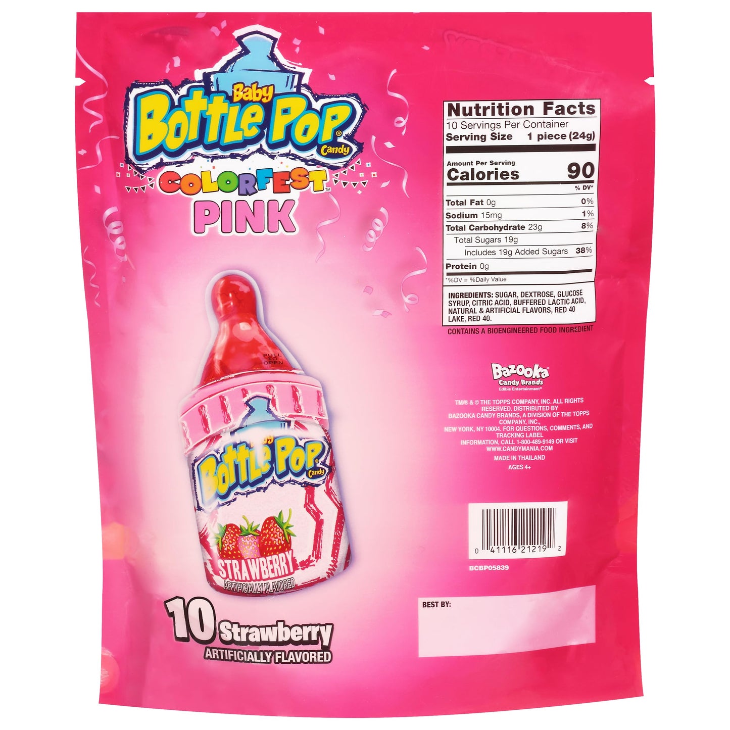 Baby Bottle Pop Colorfest Individually Wrapped Halloween Bulk Candy - Pink Strawberry Party Pack, 10 Fun Candy Lollipops w/ Powd