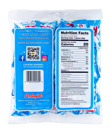 Zotz Fizz Power Candy Blue Raspberry - Fruit Flavored Hard Candy With A Fizzy Center | 230G Bag, Single Pack | Gluten-Free
