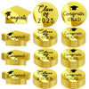 48 Pcs 2025 Graduation Acrylic Cupcake Toppers Mirror Acrylic Disc Cupcake Toppers for Graduation Cake Decorations,3 Styles Gold