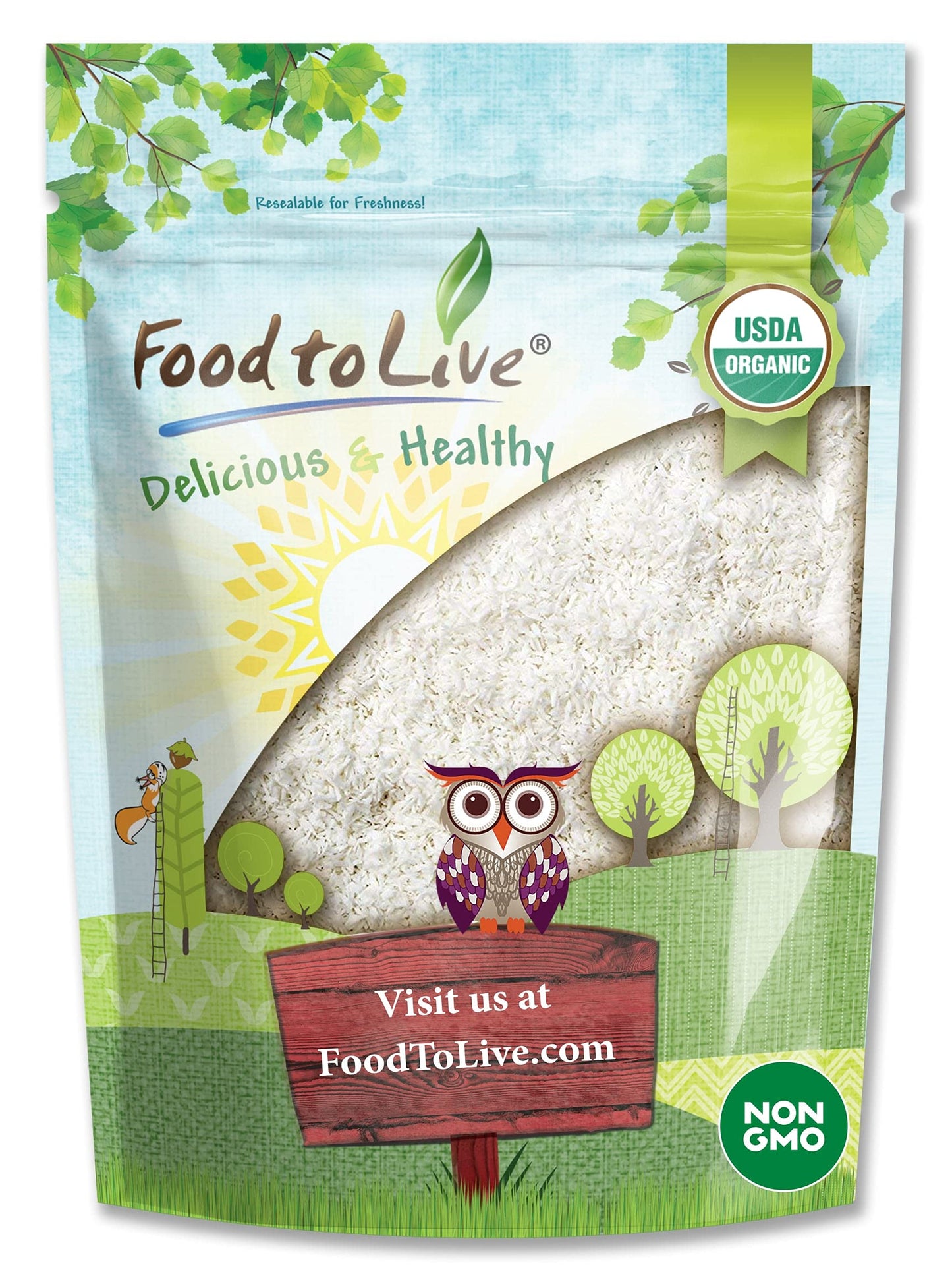 Organic Shredded Coconut, 2 Pounds - Non-Gmo, Unsweetened Coconut Flakes, Desiccated, Medium Shreds, Kosher, Vegan, Bulk