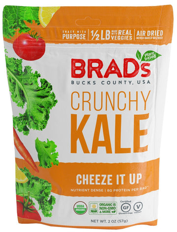 Brad'S Plant Based Organic Crunchy Kale, Cheeze It Up, 12 Bags, 24 Servings Total